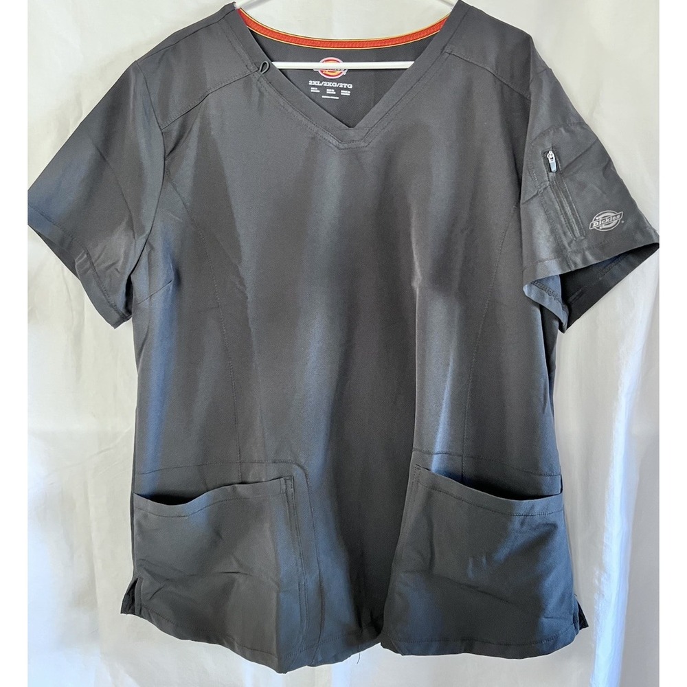 Dickies Scrub Top Womens Black 2XL Dynamix V-Neck Nurse Doctor Medical‎ DK730